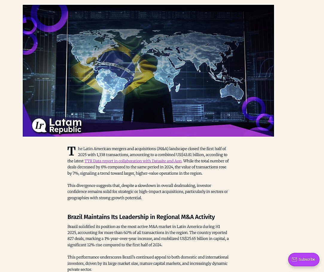 Latin America M&A market grows 7% in Q1 2025